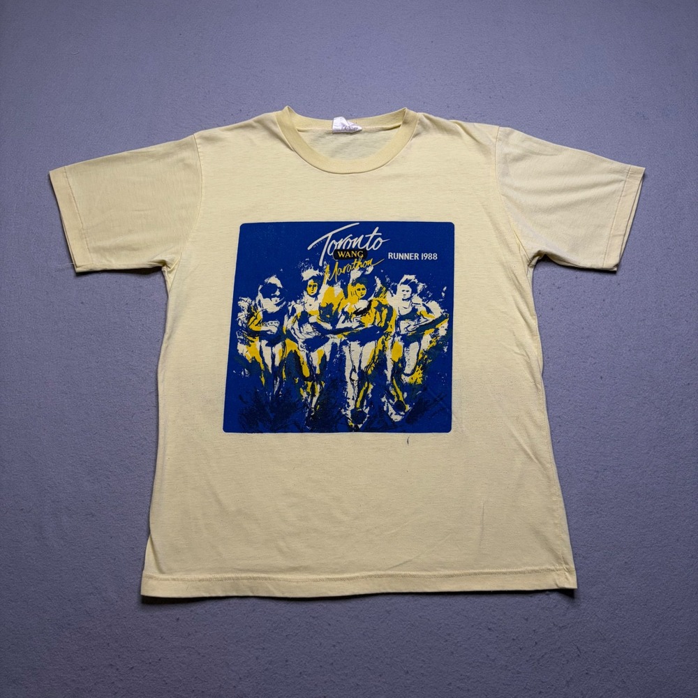 Asics T Shirt Mens Medium Yellow Toronto Wang Marathon Runner 1988 Vintage 80s
